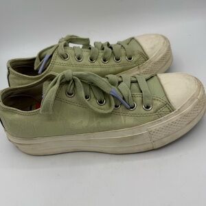 Converse Allstar Womens Lift OX Canvas Platform Green Flower Size 7.5 Lace Up